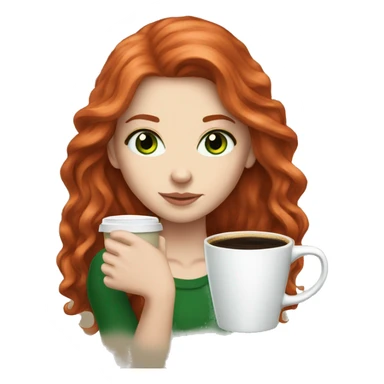 White girl long long red hair with green eyes and coffee  sticker