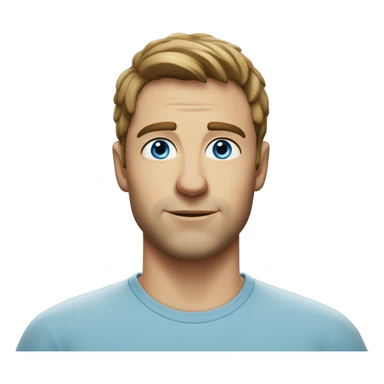 A head and shoulders shot of a 33 year old white man, with short brown hair,   with blue eyes wearing a t-shirt. sticker