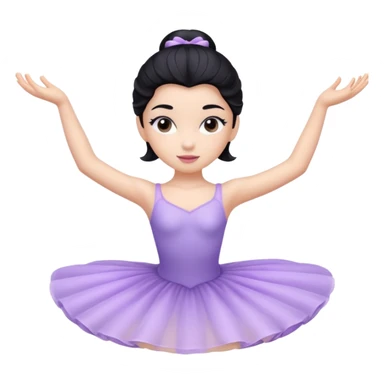 Cinematic Light Purple Ballerina Portrait Emoji, rendered in a realistic, vector-style with minimal shading.  with porcelain skin, smooth deep black hair falling in soft waves, and calm, inviting eyes. sticker