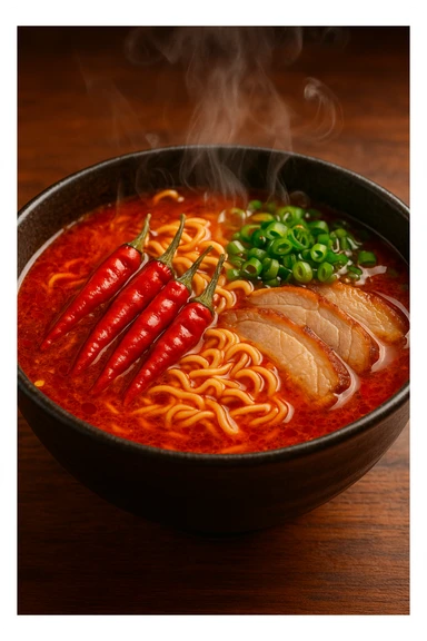 spicy ramen with red broth and chili pepper sticker