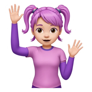 Boo from Monsters Inc, waving, pigtails, pink t-shirt, purple leggings sticker