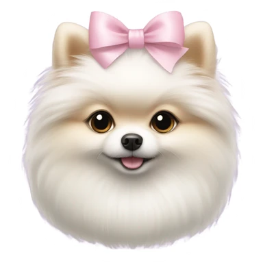 A white small Pomeranian with a cute little light pink bow on her hair sticker