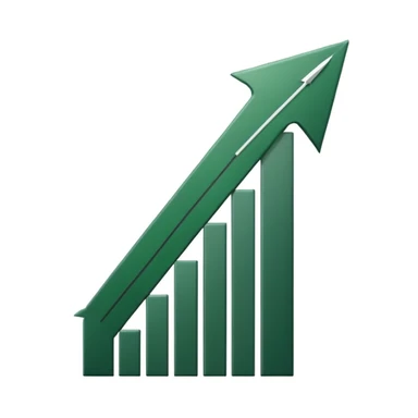 growth chart with white bars with dark green shadows and details, dark green arrow, minimalism, iOS emoji style, no smileys or faces, white background sticker