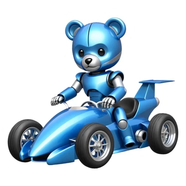  Metallic blue and lightly chrome-accented  kid-sized race car for scary robot teddy bear with custom aero body and rear wing and motorcycle-sized wheels  sticker