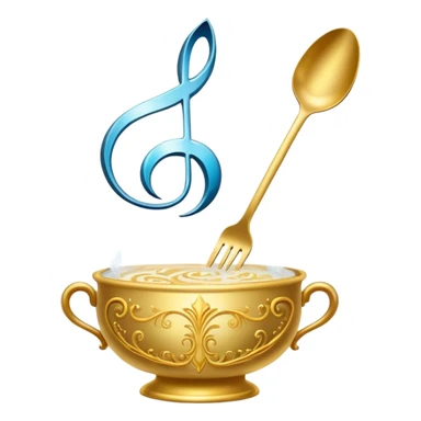 Enchanted cookbook with fork and spoon symbol that's emitting magic sparkles, surrounded by swirling magical mist sticker