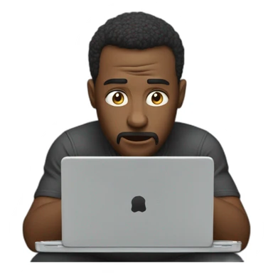 Man struggling over laptop, blown mind sticker