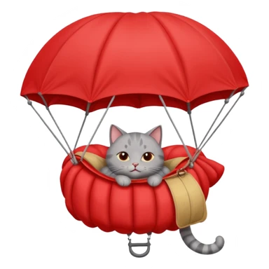 sleepy gray cat riding red parachute sticker