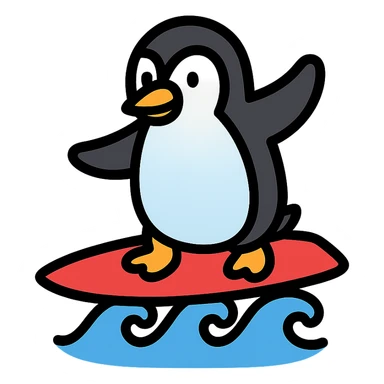 penguin surfing sticker