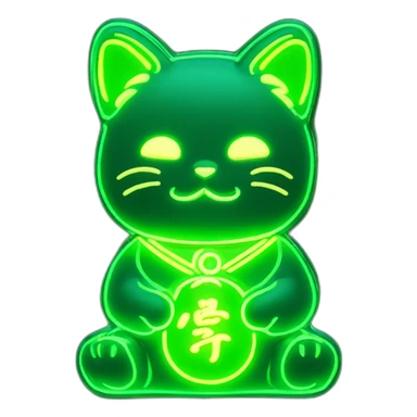 maneki neko 3d in the form of green neon sign sticker
