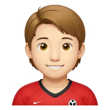 - Nam
- 15 tuổi
- Da vàng
- Tóc nâu ngang vai, vén mang tai
- Mặt bầu bĩnh, Cười mỉm, Mắt to, mũi to
- Áo bóng đá màu đỏ
 sticker