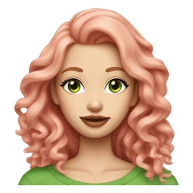 Redhead blonde girl pink sweater pink lipstick green eyes gold earrings pink nails wavy long hair full body sticker