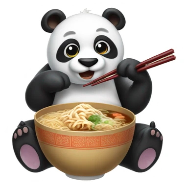 Panda, holding two chopsticks, eating ramen sticker