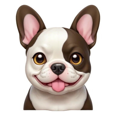Cinematic Cute Pied French Bulldog Portrait Emoji, Head tilted with a sweet, mischievous grin and large, inviting eyes, featuring a unique pied fur of contrasting colors, simplified yet irresistibly endearing, highly detailed, glowing with a warm, playful radiance, high shine, exuding a quirky charm and affectionate personality, styled with a soft, lighthearted outline, capturing the essence of a cute Pied French Bulldog that looks ready to charm its way into your heart! sticker