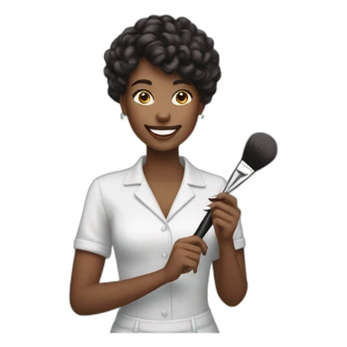 A makeup artist girl smiling with a makeup brush in her two hands sticker