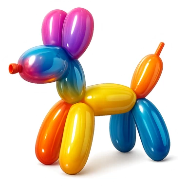 <system_prompt>
  <style>
    <name>Hyperrealistic Colorful Balloon</name>
    <description>3D render designed in a hyperrealistic colorful balloon style.</description>
    <materials>
      <surface>
        <type>latex</type>
        <finish>shiny</finish>
        <reflectivity>high</reflectivity>
        <stretching>slightly_stretched</stretching>
        <imperfections>
          <creases>subtle</creases>
          <warps>light</warps>
          <kinks>natural</kinks>
        </imperfections>
        <ends>tied</ends>
      </surface>
    </materials>
    <shape>
      <feel>inflated</feel>
      <construction>hand-twisted</construction>
      <volume>high</volume>
    </shape>
    <lighting>
      <style>sharp</style>
      <shadows>none</shadows>
      <enhance>volume</enhance>
    </lighting>
    <aesthetic>
      <mood>playful</mood>
      <style>pop-art</style>
    </aesthetic>
    <background>
      <style>minimal</style>
      <clean>true</clean>
    </background>
  </style>
</system_prompt>

{subject} = dog sticker