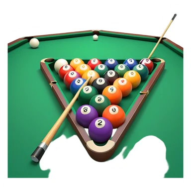A close-up of a billiard table with a cue stick lined up to strike a colorful set of balls. The focus is on the precision of the shot, with the table’s green surface and the triangular arrangement of balls, creating a dynamic scene of strategy and concentration in the game of billiards. sticker