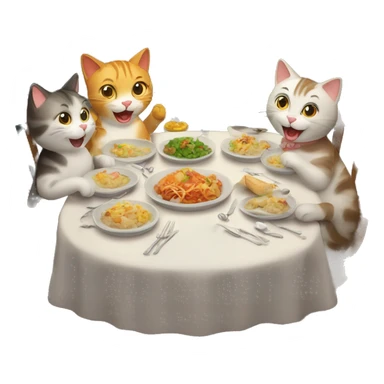 four HAPPY cats having DINNER sticker