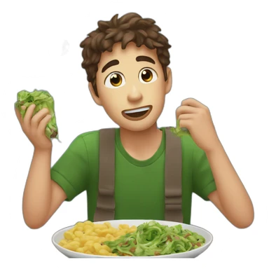 🥺 hungry guy eating a 🐸 sticker