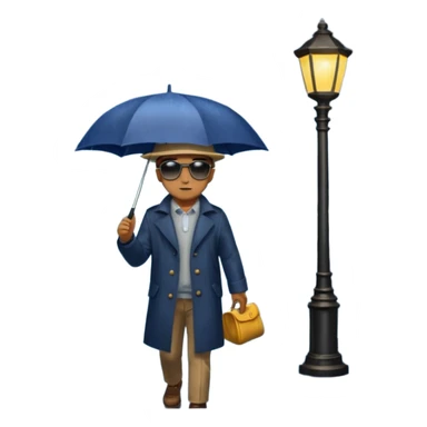 Man with umbrella , streetlight reflection, Midnight Wanderer. sticker