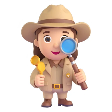 3D emoji style explorer with a magnifying glass and safari hat sticker