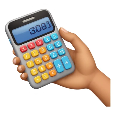 3D iPhone style emoji of a person using a calculator, finger pressing colorful buttons, digital display showing numbers, isolated on white background, soft shadows, high detail, playful and cute. sticker
