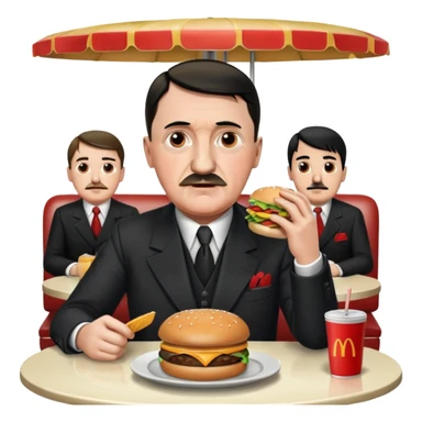 adolf hitler holding a big mac while sitting in a diner while being surrounded by his enemies  sticker