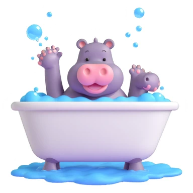 happy hippo with bubbles in bathtub sticker