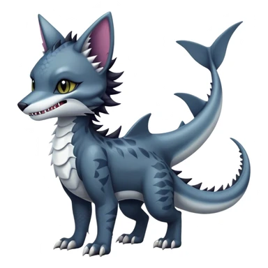 Kawaii dark edgy fantasy feline-vernid-sergal-fursona animal creature with a shark-tail with tufted ears full body with cool sharp markings  sticker