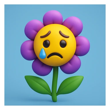Make the sad flower with a teardrop in the style of microsoft style 3d fluent emojis sticker