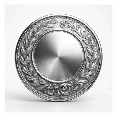 realistic shiny silver medal with embossed details, no text sticker