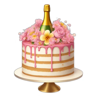 Birthday cake with Flowers and champagne sticker