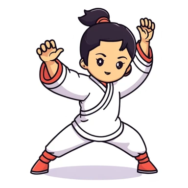 lightskin young girl with black straight hair and dark eyes, taichi, soft pastel background sticker