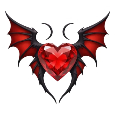 small black succubus wings, cryhstal heart red sticker