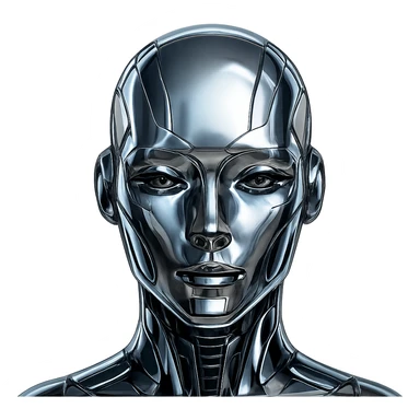 chrome style futuristic AI face sticker
