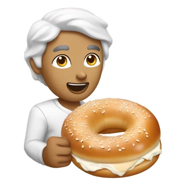 Eating montreal bagel with cream cheese sticker