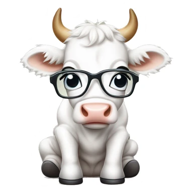 baby white cow wearing glasses and sweating and feeling little i comrfort  sticker