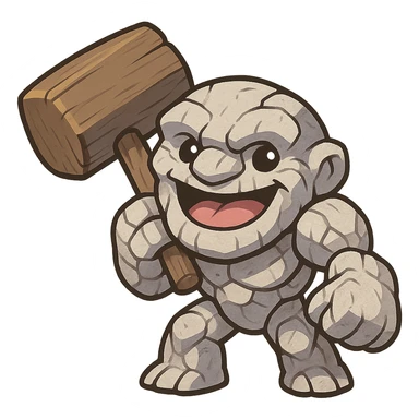 Tiny from Dota 2 in a cute chibi-style cartoon redesign, holding an oversized hammer, playful expression sticker