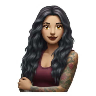 Beautiful tattooed burgundy long haired woman washing a car sticker