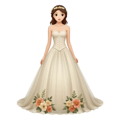 A romantic strapless A-line wedding gown with a sheer lace corset bodice and flowing floral applique skirt. sticker