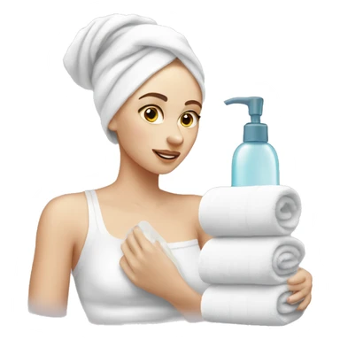 White girl doing her skincare with a wrapped towel sticker