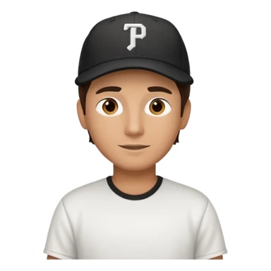 Male brunette movie producer black baseball hat white tshirt  sticker