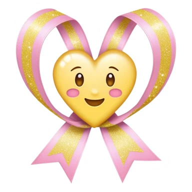 Create an emoji with light yellow glitter around a light pink ribbon in the iPhone emoji style. sticker