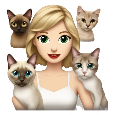 taylor swift with three cats (a black, a chocolate-point siamese, and a tabby-point siamese) sticker