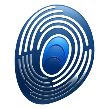 Logo for 'DI' with an abstract fingerprint design. Integrate letters D and I subtly in the fingerprint lines. Use modern colors like deep blue, silver, black, and white. Simple, clean, futuristic, and scalable for app icons." sticker