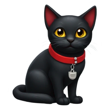 black vampire cat with a red collar sticker