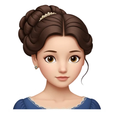 Cinematic Realistic Journal Portrait, depicted with lifelike skin texture, subtle rosy undertones, and soft natural lighting that enhances the gentle contours of her face. Her intricately detailed brunette hair is elegantly styled in an updo, sticker
