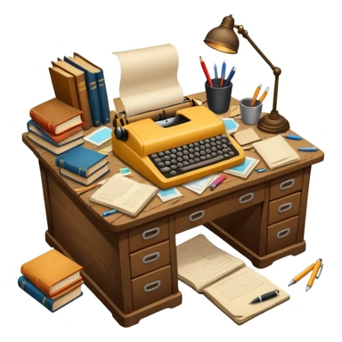 Messy Desk with books and pens sticker