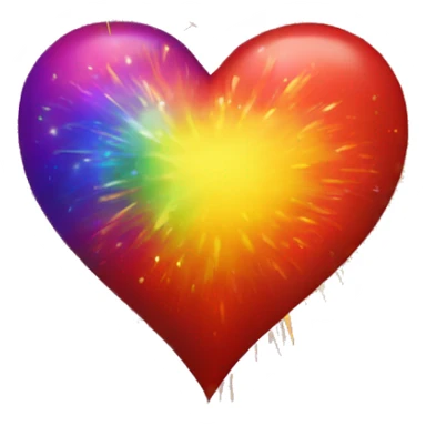 Heart with fireworks in background exploding out of heart with red orange yellow green blue purple sticker