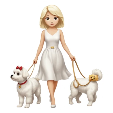 blonde woman wearing white, walking 1 maltese dog sticker