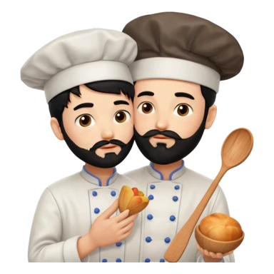 CHEF CON PELO NEGRO Y BARBA NEGRA, OJOS MARRON OSCURO QUE ES BESADO sticker